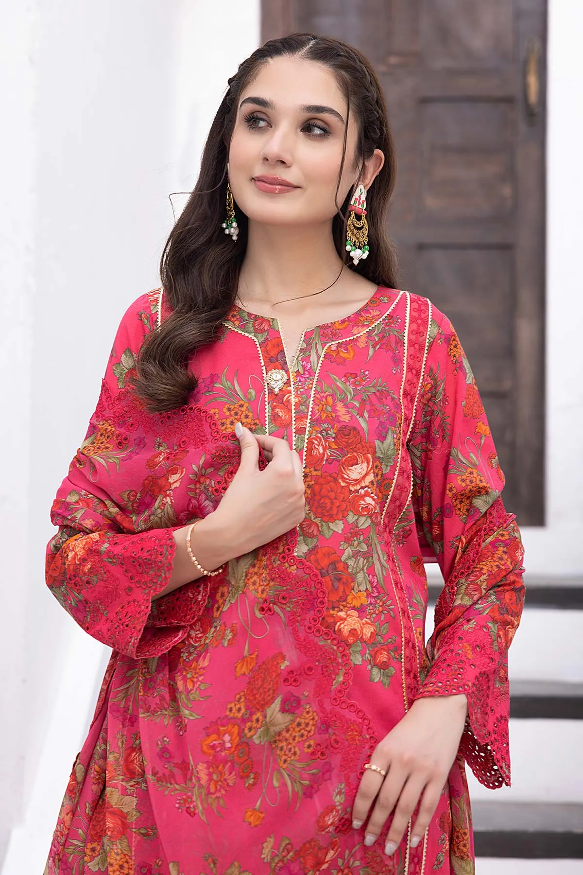 3-Pc Unstitched Printed Embroidered Lawn Suit With Embroidered Chiffon Dupatta CRB23-19