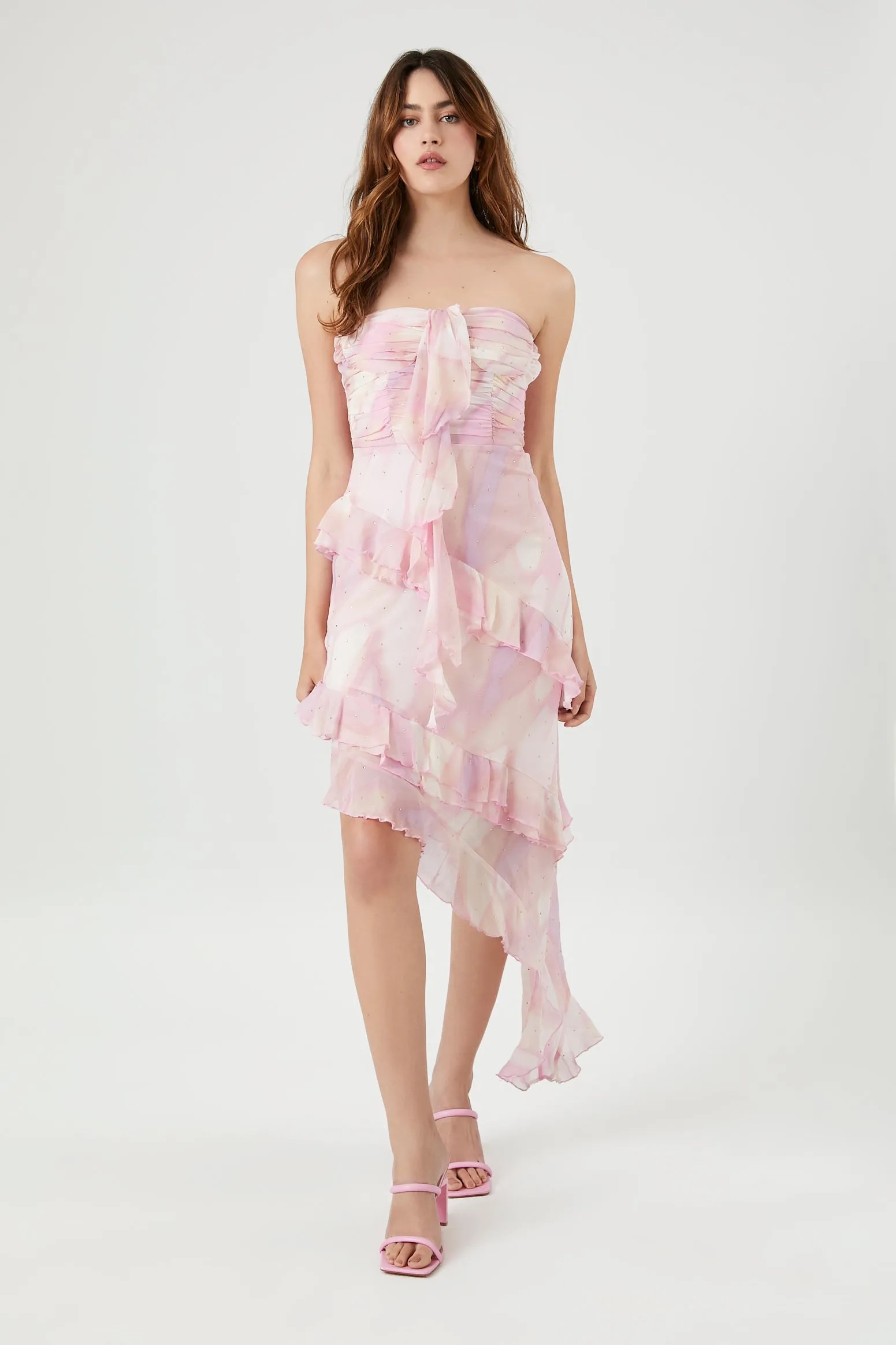 Abstract Print Ruffle-Trim Dress