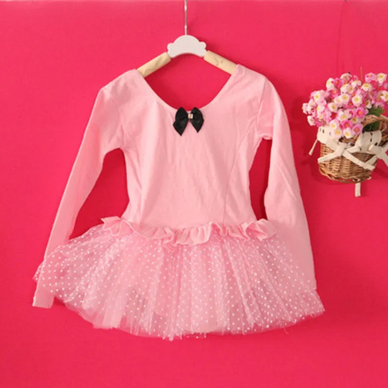 Baby Girls 3-8 Years Kids Long Sleeve Ballet Tutu Dress Dots Leotard Costume Dancewear SM6