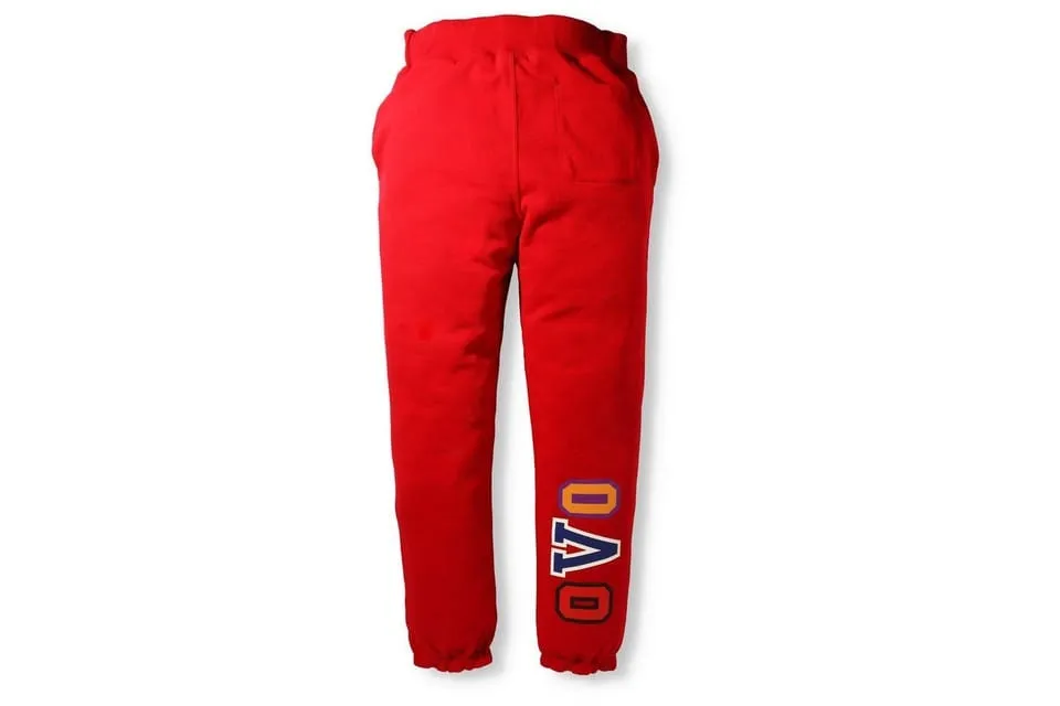 BAPE X OVO WOODLAND CAMO SHARK REVERSIBLE SWEATPANTS RED