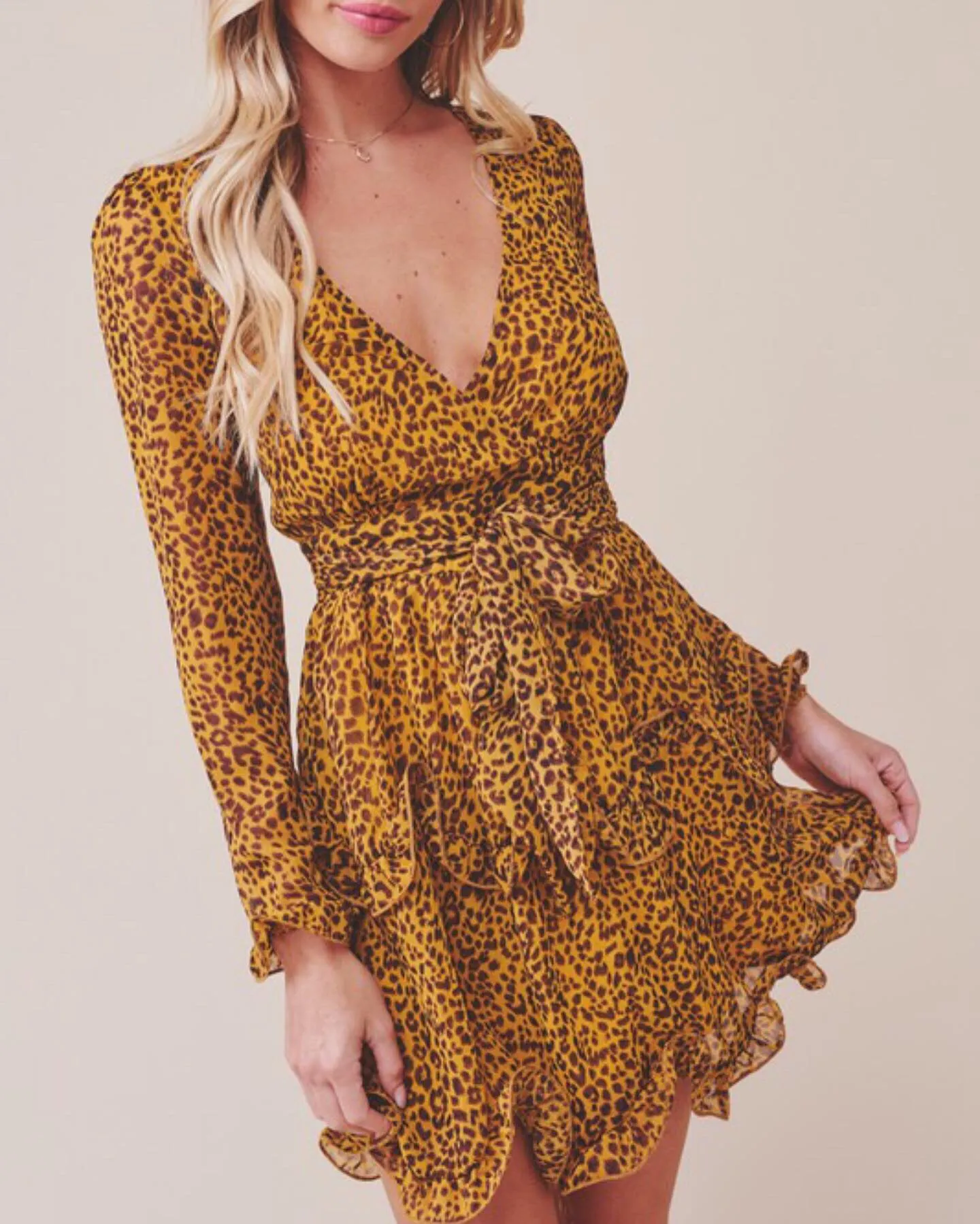 Becca animal print yellow long sleeve Dress