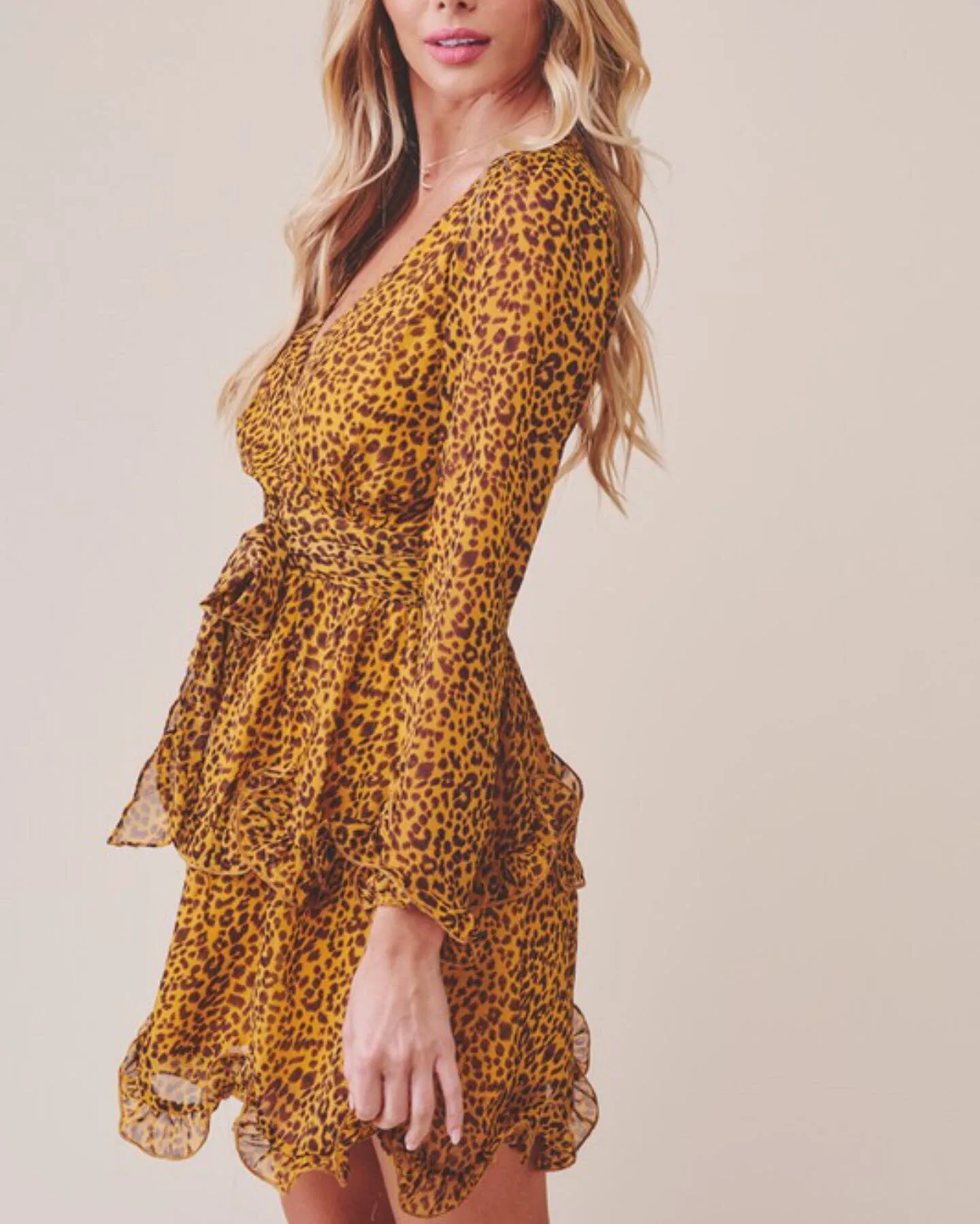 Becca animal print yellow long sleeve Dress