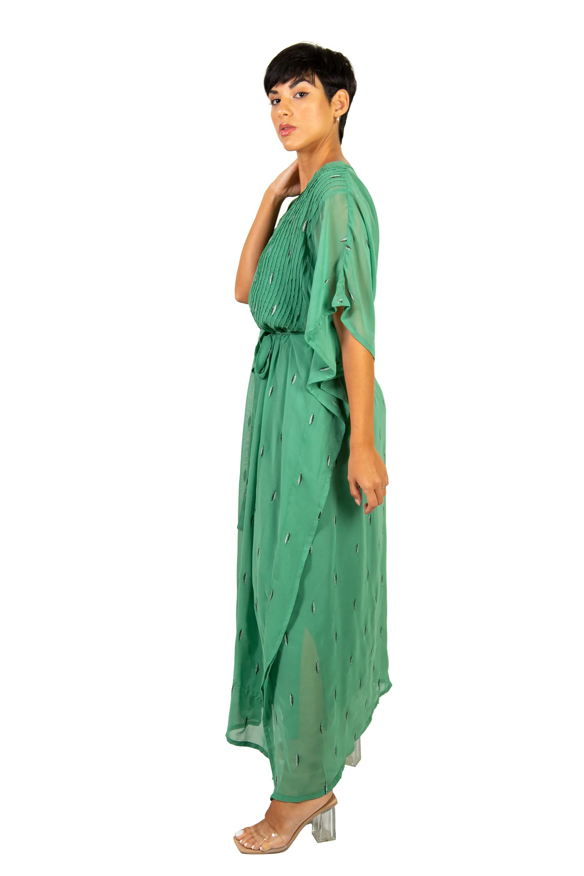 Belted V-Neck Kaftan Dress