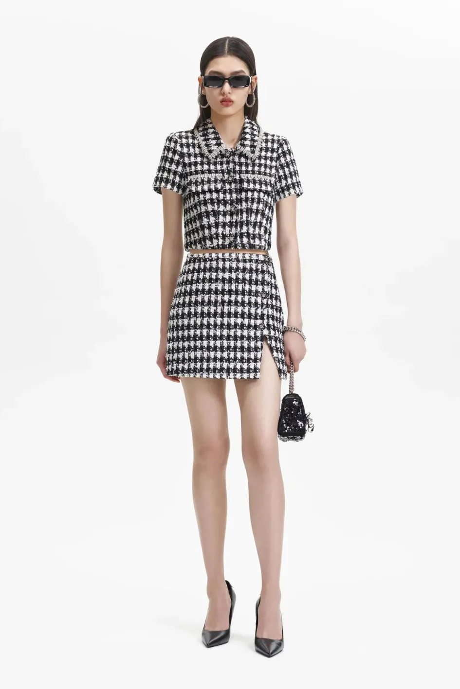 Black Check Boucle Mini Skirt