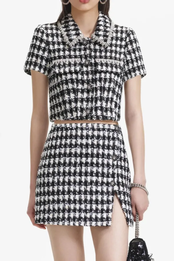 Black Check Boucle Mini Skirt