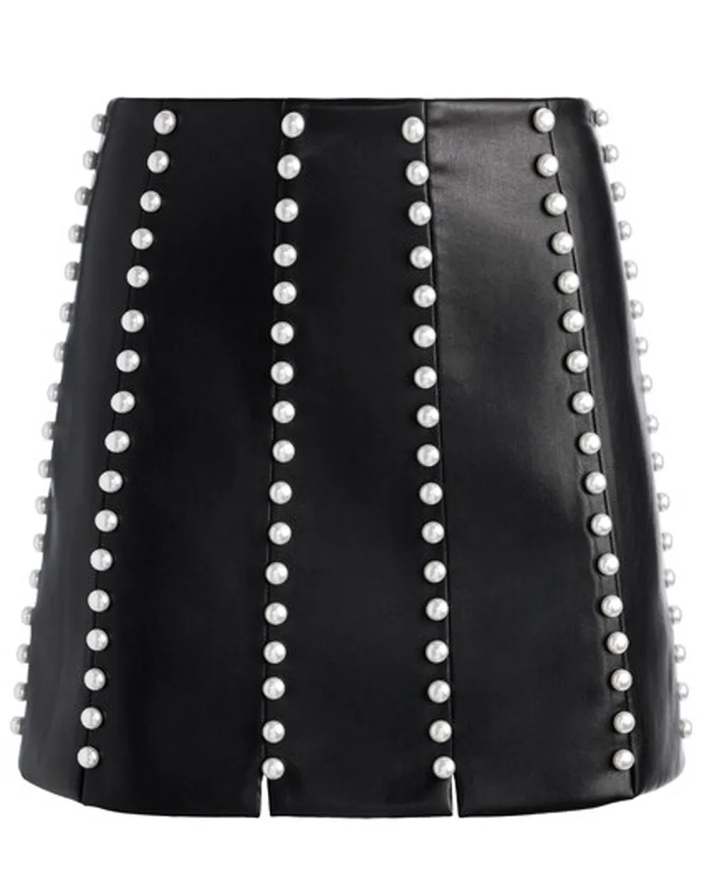 Black Embellished Lecia Vegan Leather Mini Skirt