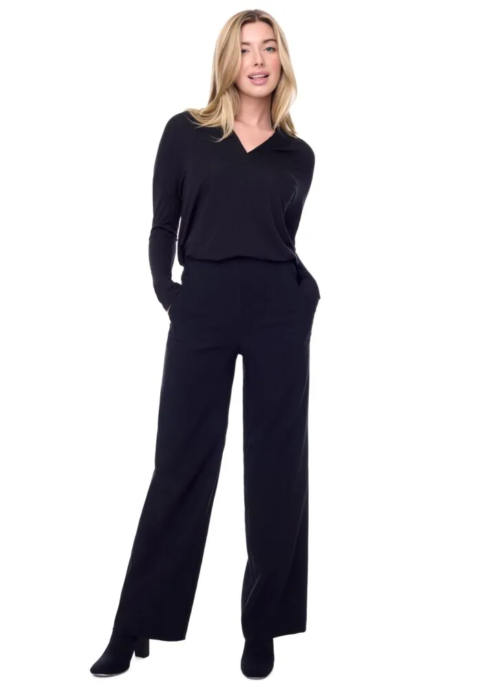 Black Ponte Tummy Control Wide Leg Comfortable Pants