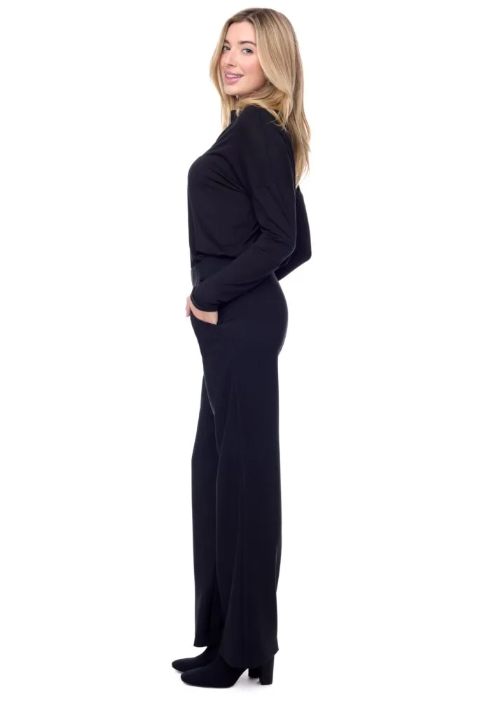 Black Ponte Tummy Control Wide Leg Comfortable Pants