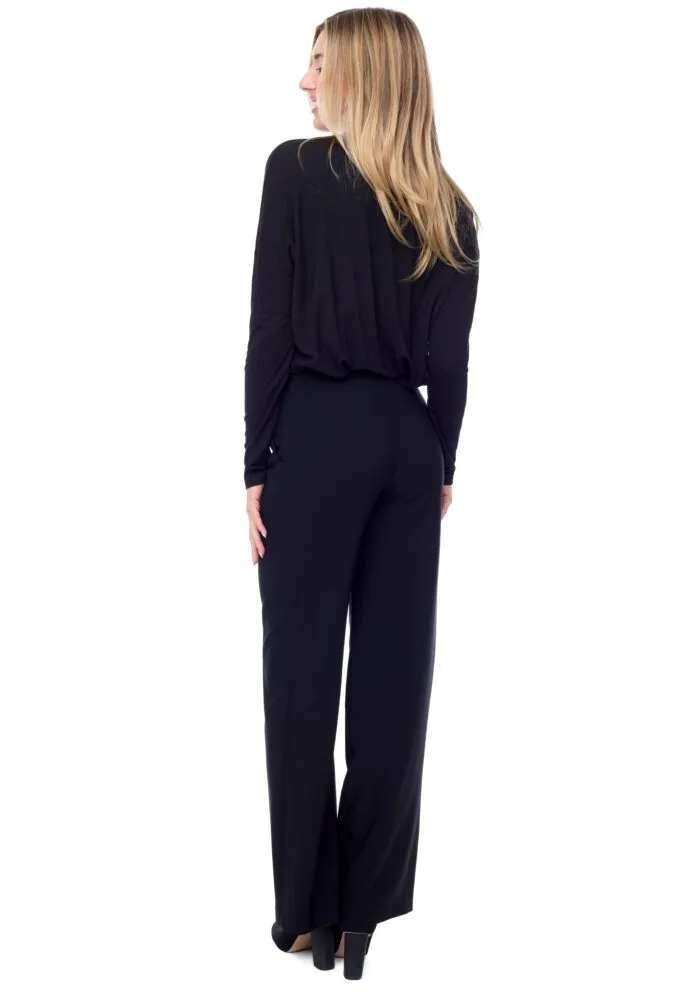 Black Ponte Tummy Control Wide Leg Comfortable Pants