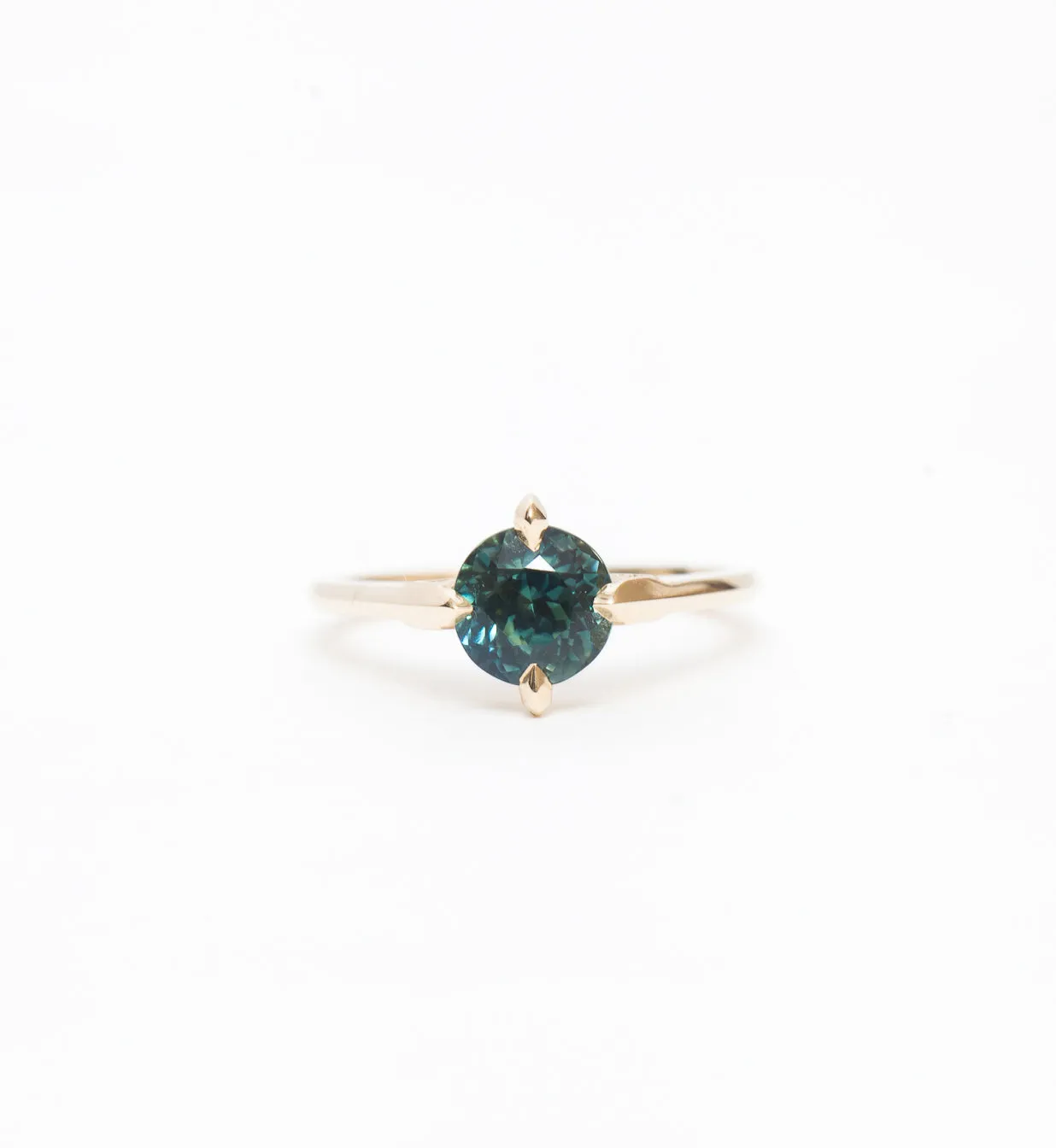 Blue-Green Sapphire Minimalist Rise Ring