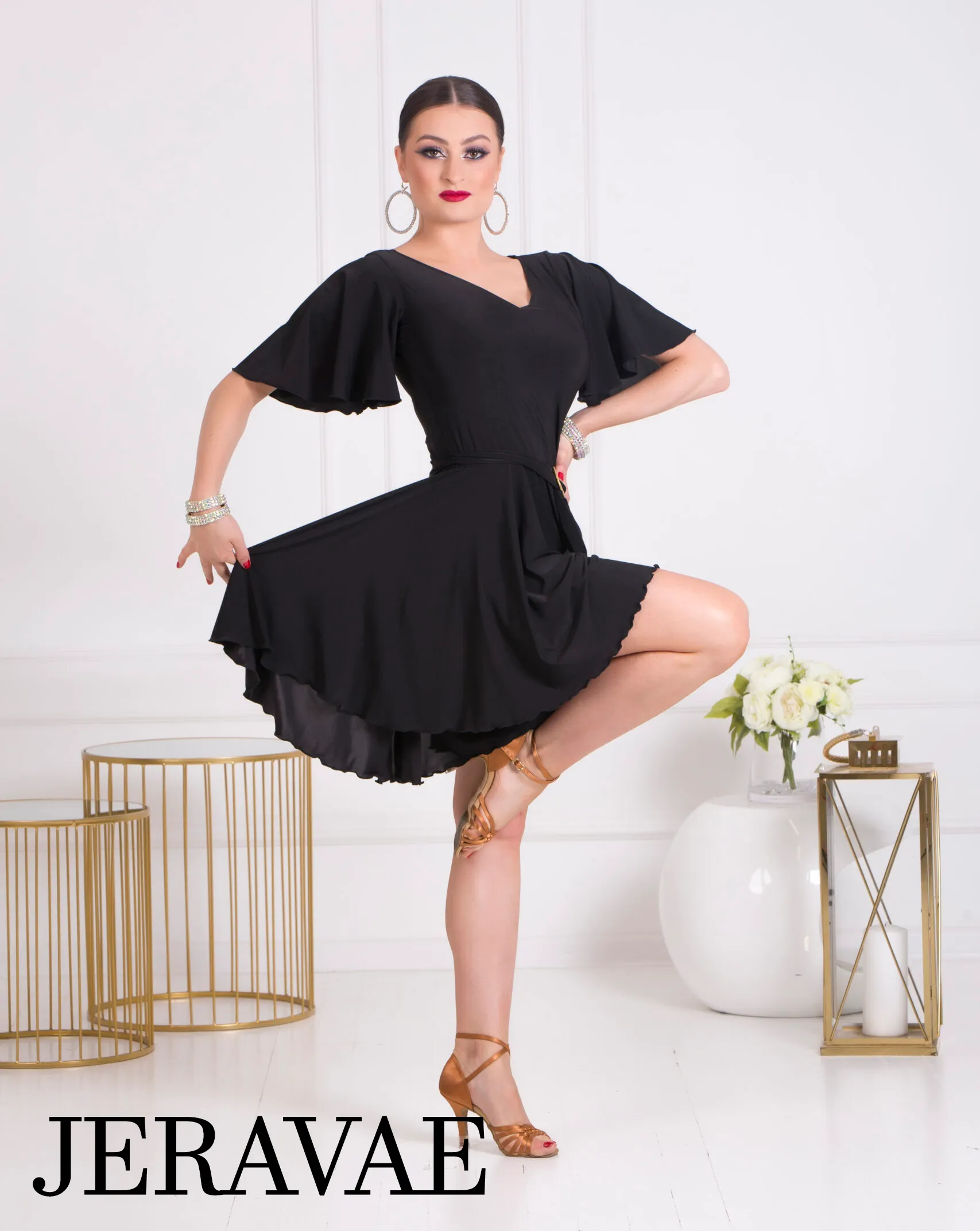 Body Positive Senga Dancewear PARA PARA Black Jumpsuit with Shorts, Belt with Decorative Buckle, and Loose Sleeves Sizes XL-4XL 