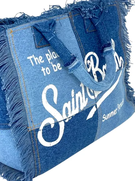 BORSA MINI IN DENIM CON LOGO BIANCO