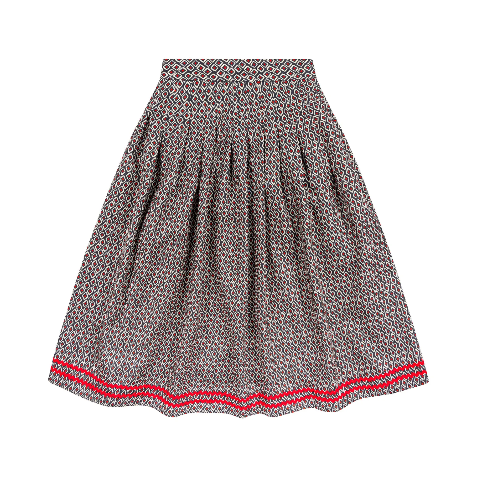 BOX PLEAT MIDI SKIRT-BLUE RED LABYRINTH