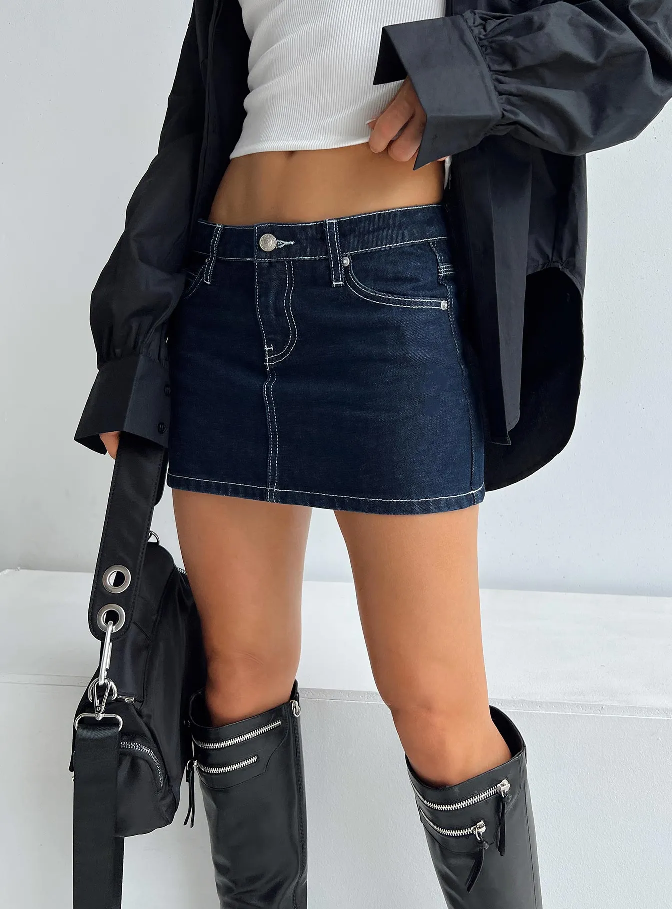 Bracken Denim Mini Skirt Navy