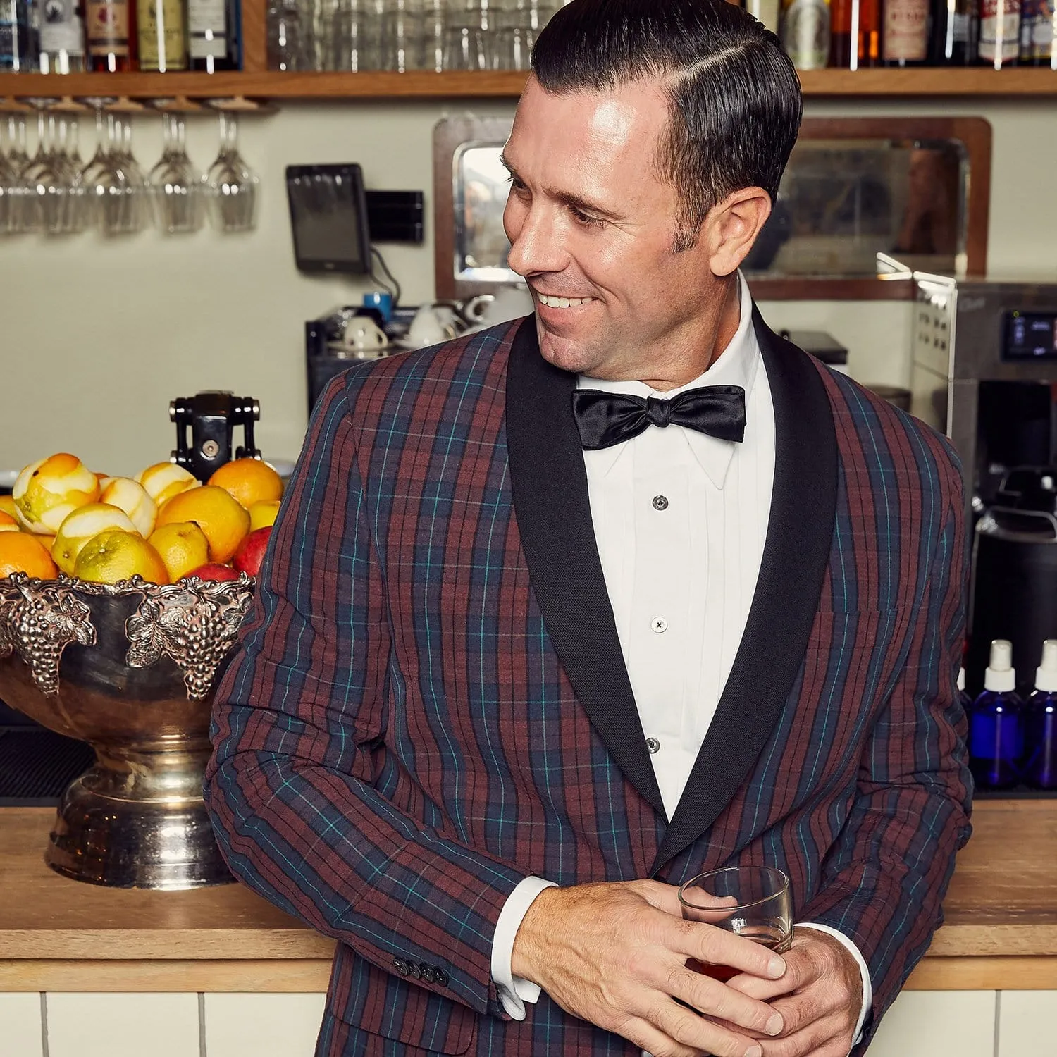 Burgundy Blue Seersucker Royale Plaid Dinner Jacket