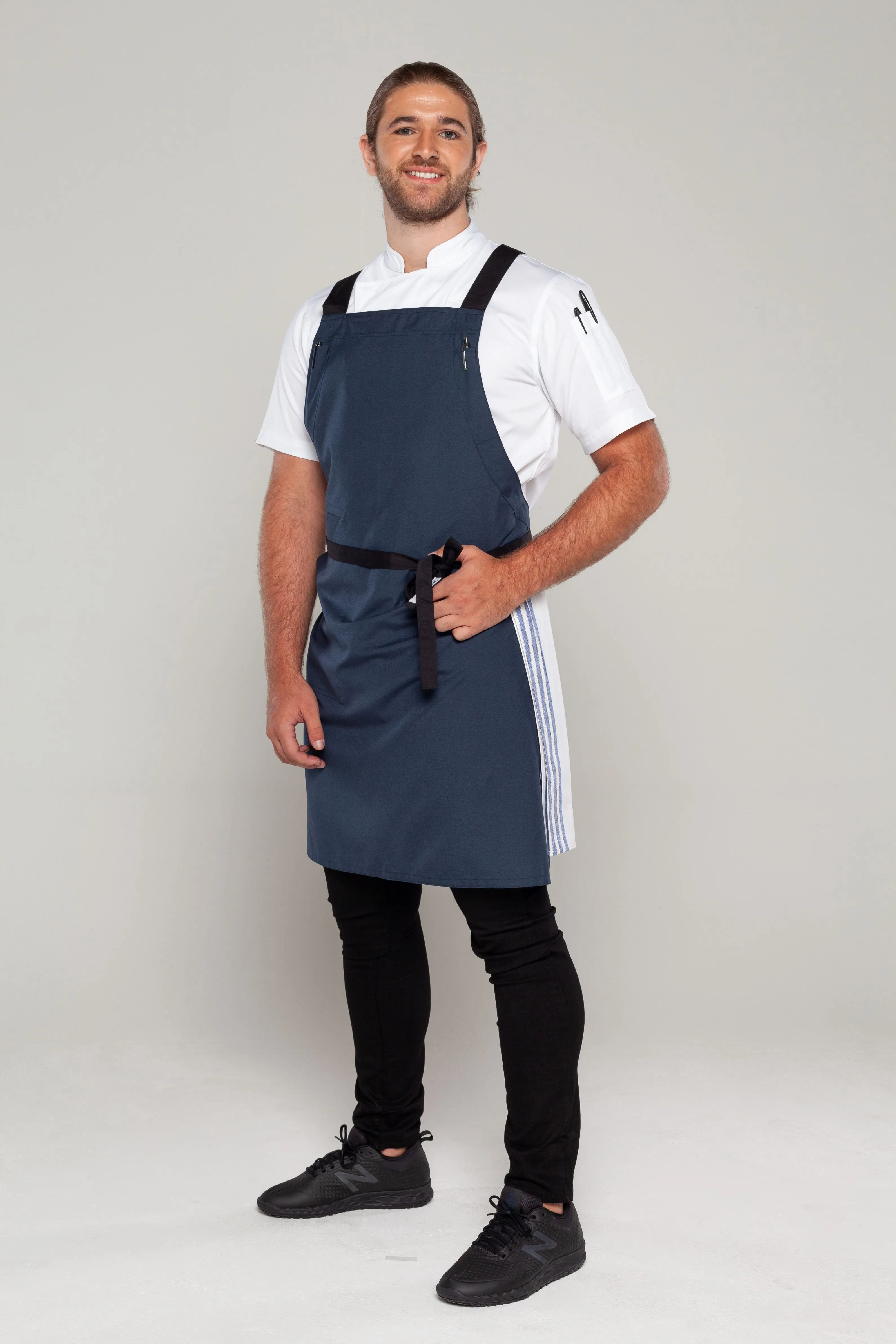 BYRON Crossover Chef apron Bluish grey with black straps