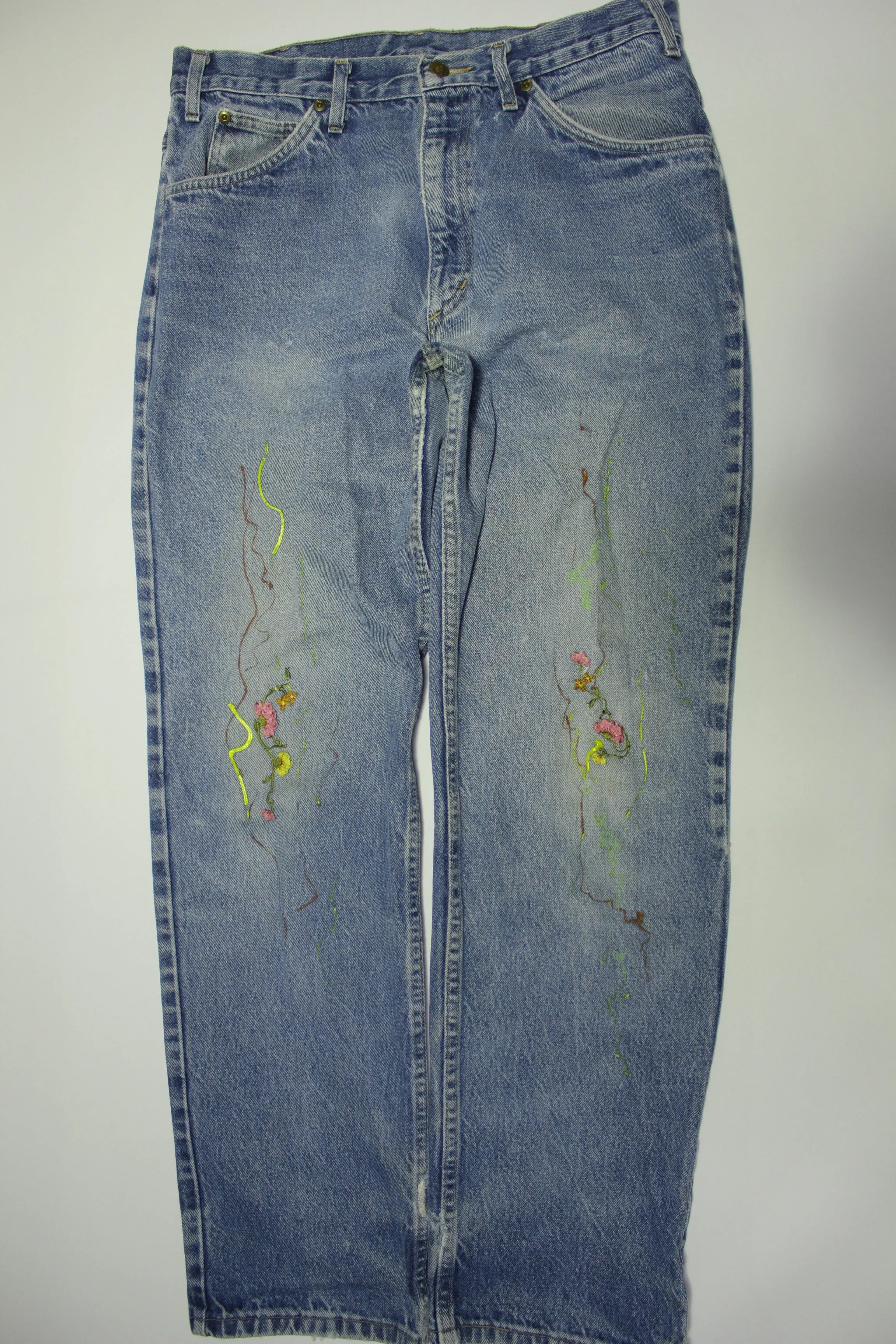 Carhartt Vintage P883 Custom Painted Sewn Union Made USA Blue Jean Denim Work Pants