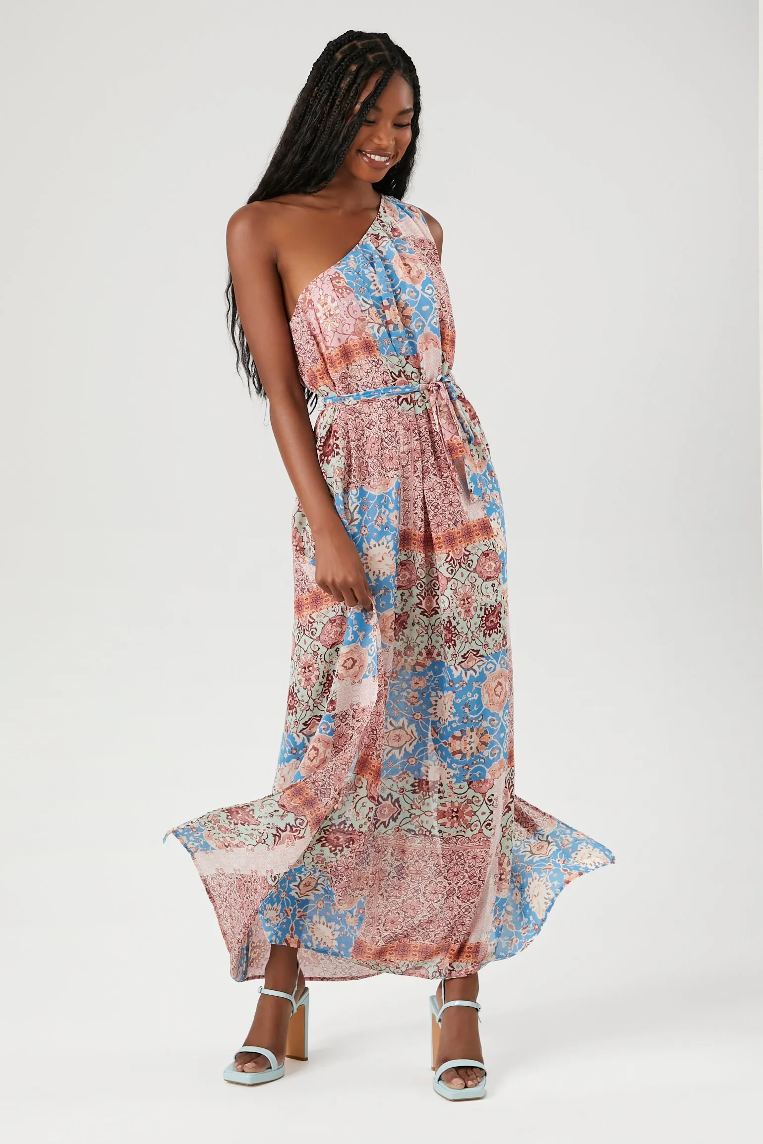 Chiffon Ornate One-Shoulder Maxi Dress