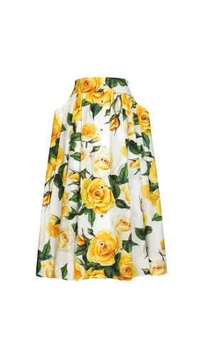 Circle Skirt In Yellow Rose-print - Mulricolor