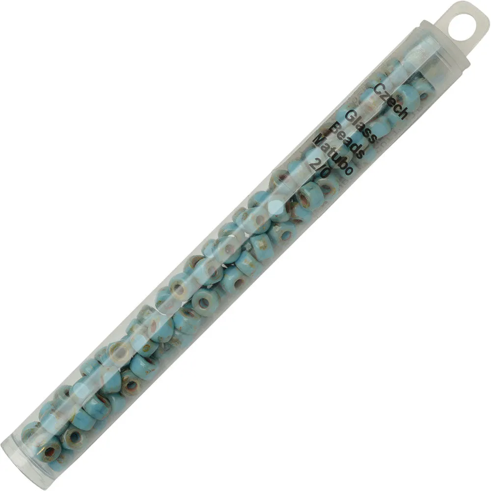 Czech Glass Matubo, Tri-Cut 2/0 Seed Bead, Turquoise Blue Dark Travertine (20 Gram Tube)