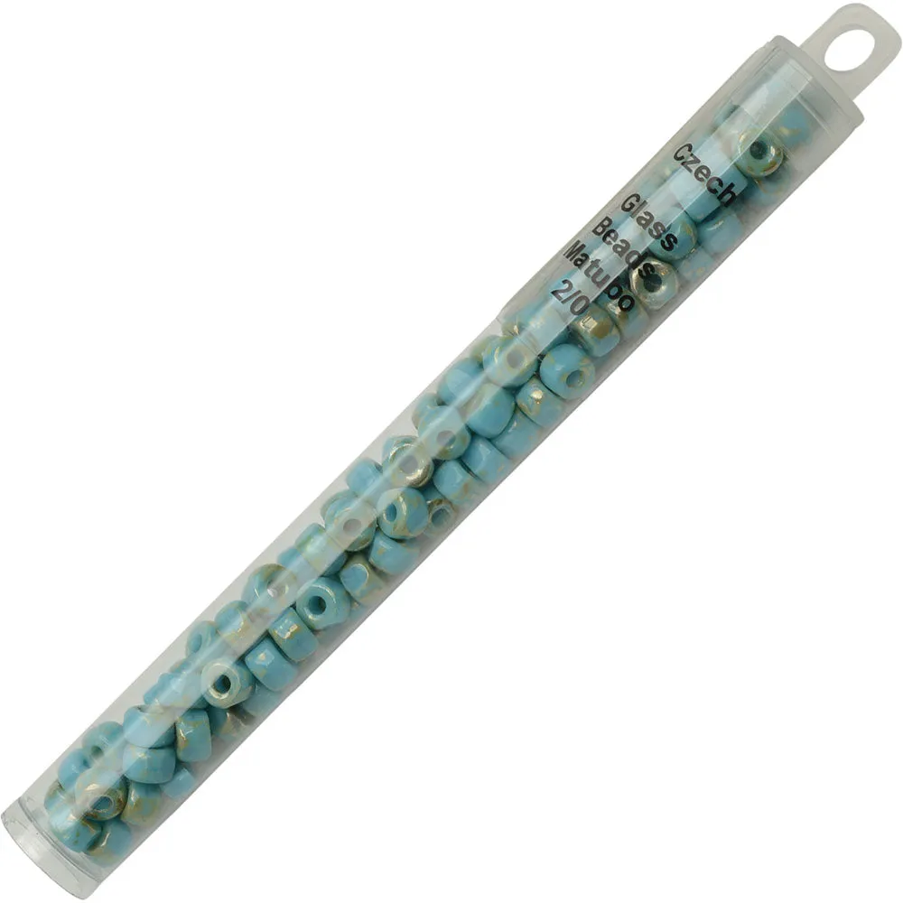 Czech Glass Matubo, Tri-Cut 2/0 Seed Bead, Turquoise Blue Rembrandt (20 Gram Tube)