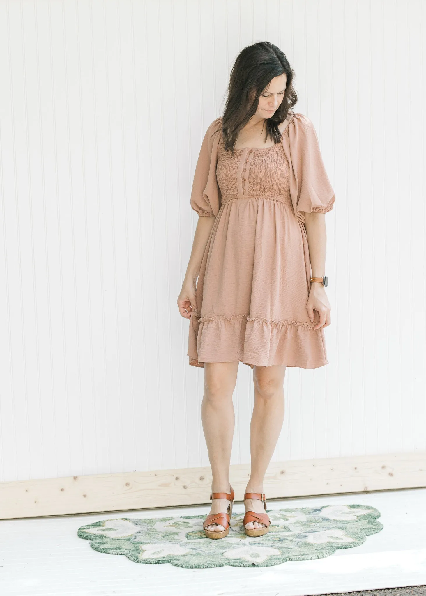 Dusty Ruched Button Dress