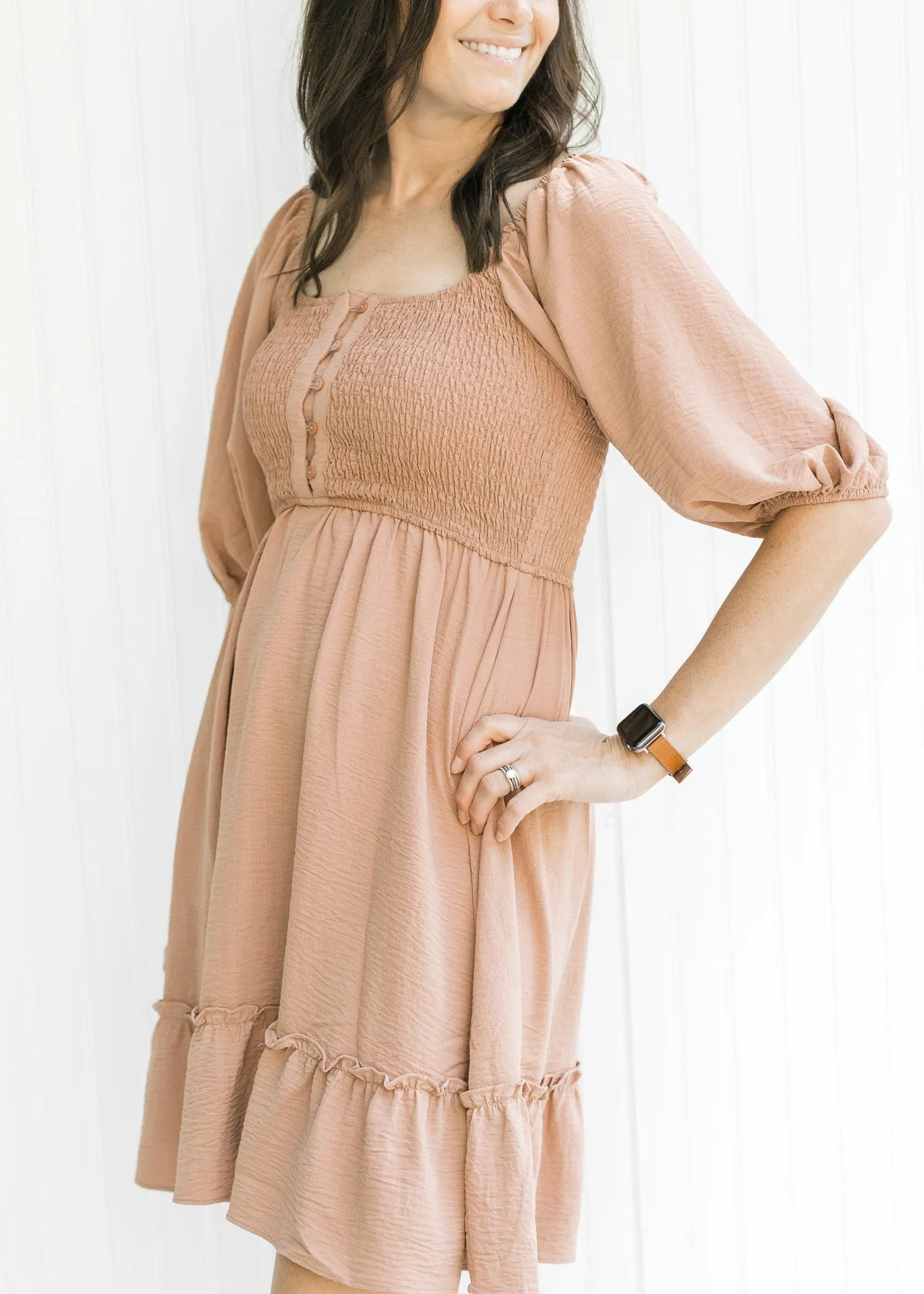 Dusty Ruched Button Dress