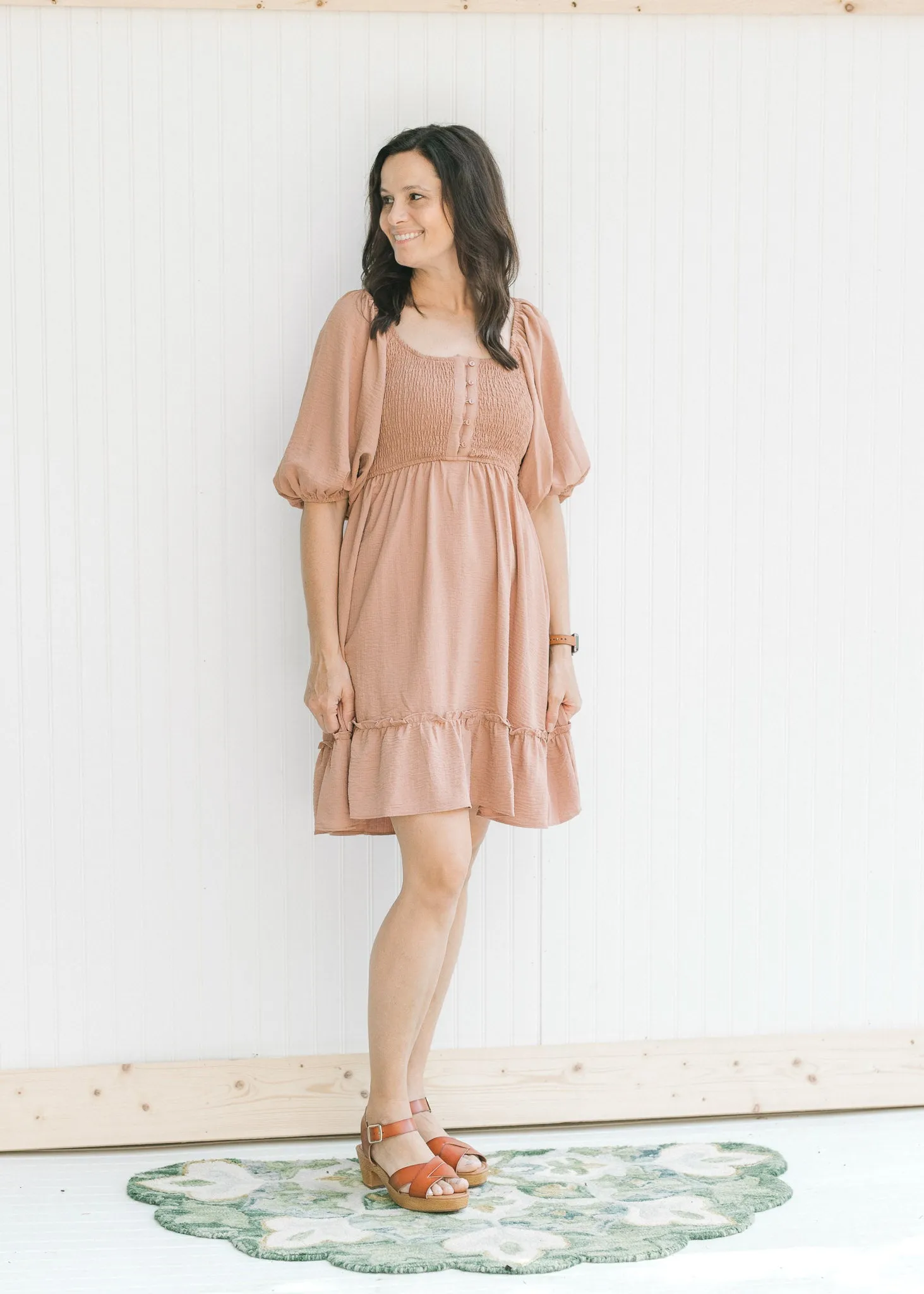 Dusty Ruched Button Dress