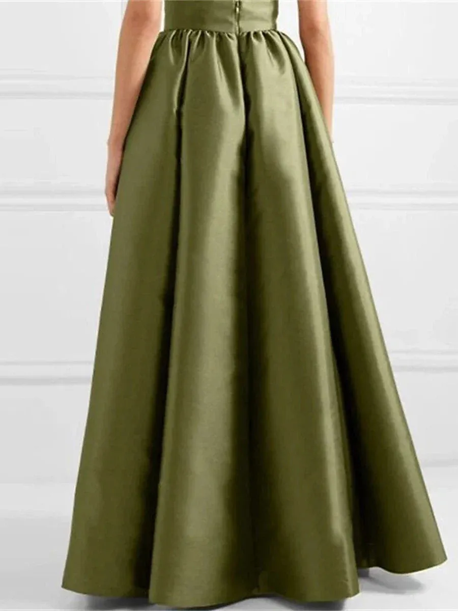 Elegant Satin A-Line Maxi Skirt with Pockets in Green, Black, and Red for Fall & Winter Parties (M L XL)