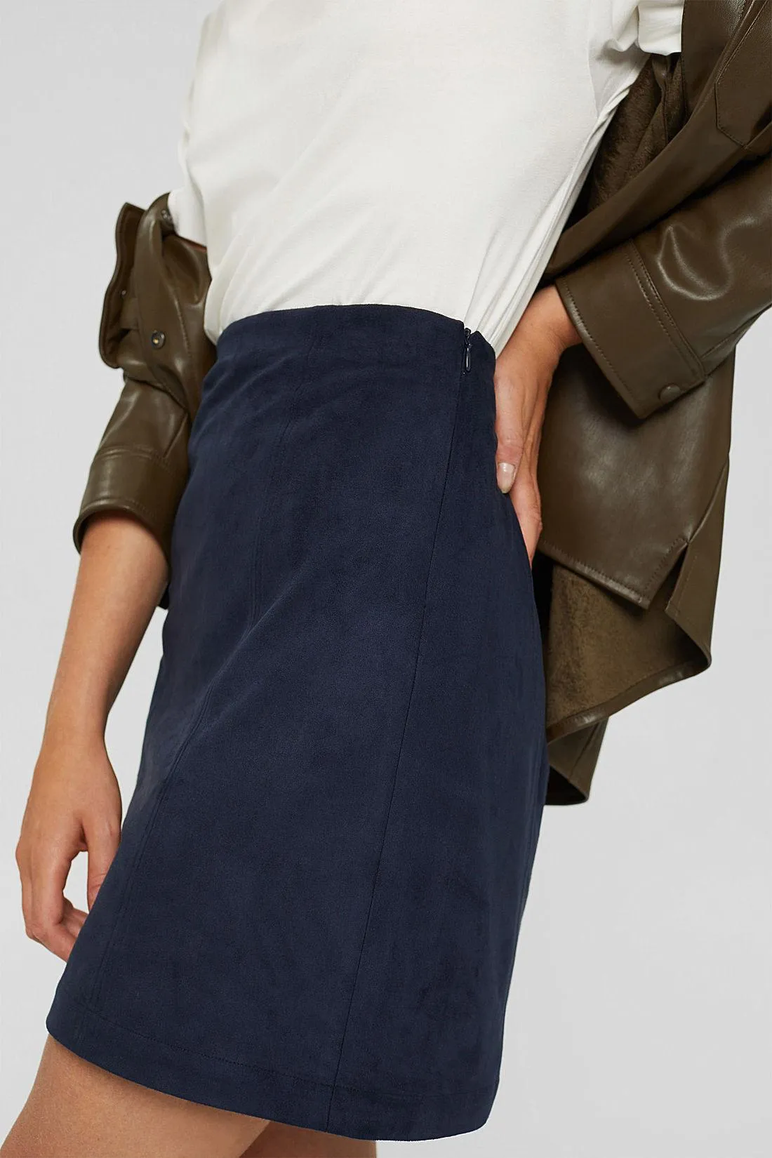 Esprit Faux Suede Skirt in Navy