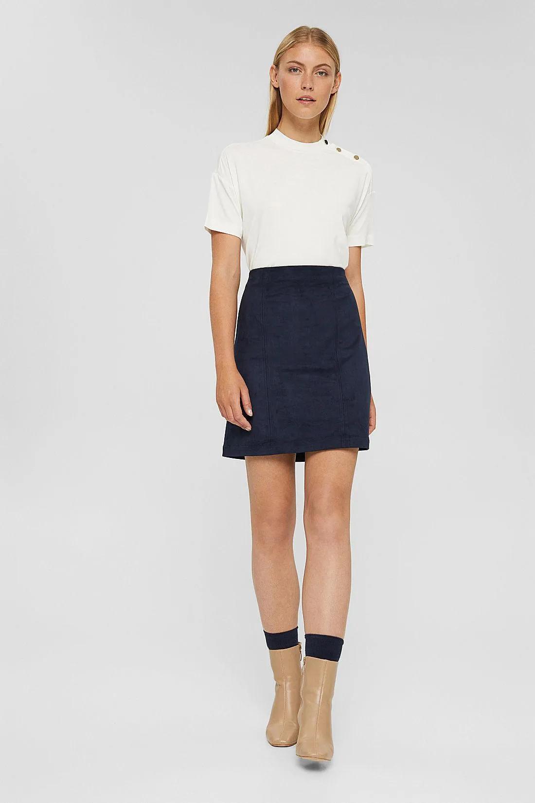 Esprit Faux Suede Skirt in Navy