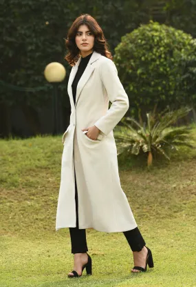 Exude Determination Wool-Blend Long Coat (Off White)