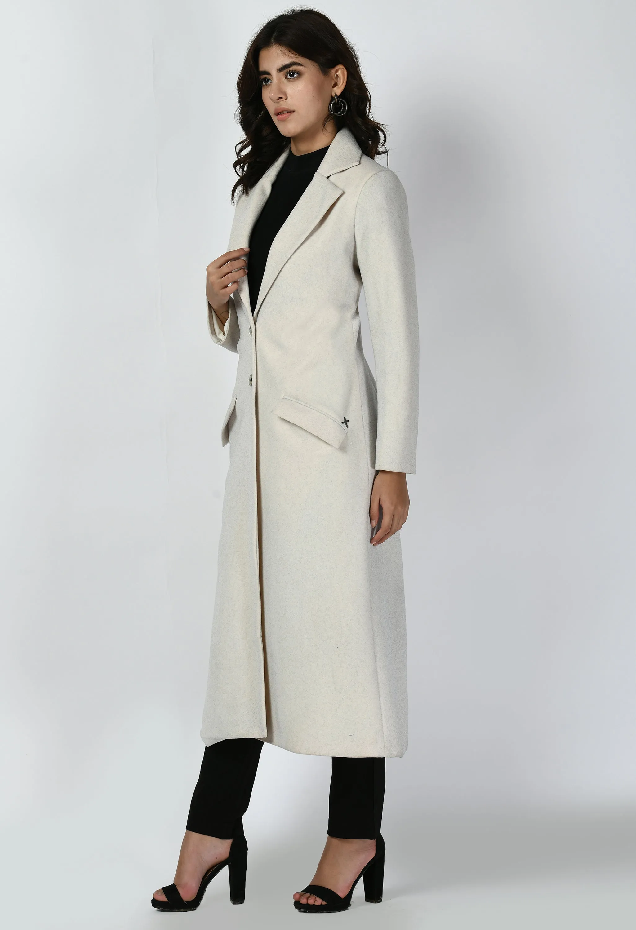 Exude Determination Wool-Blend Long Coat (Off White)