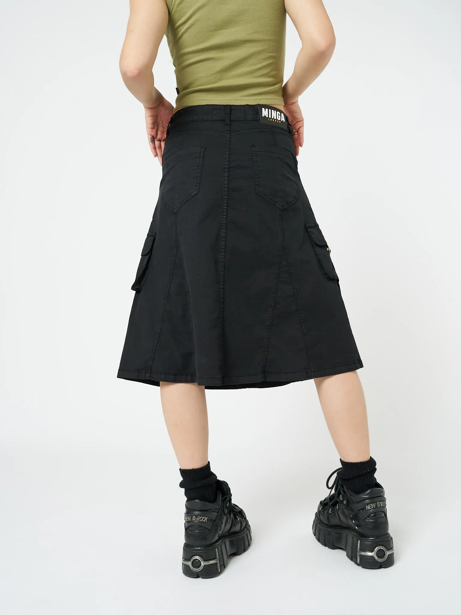 Fae Black Cargo Midi Skirt