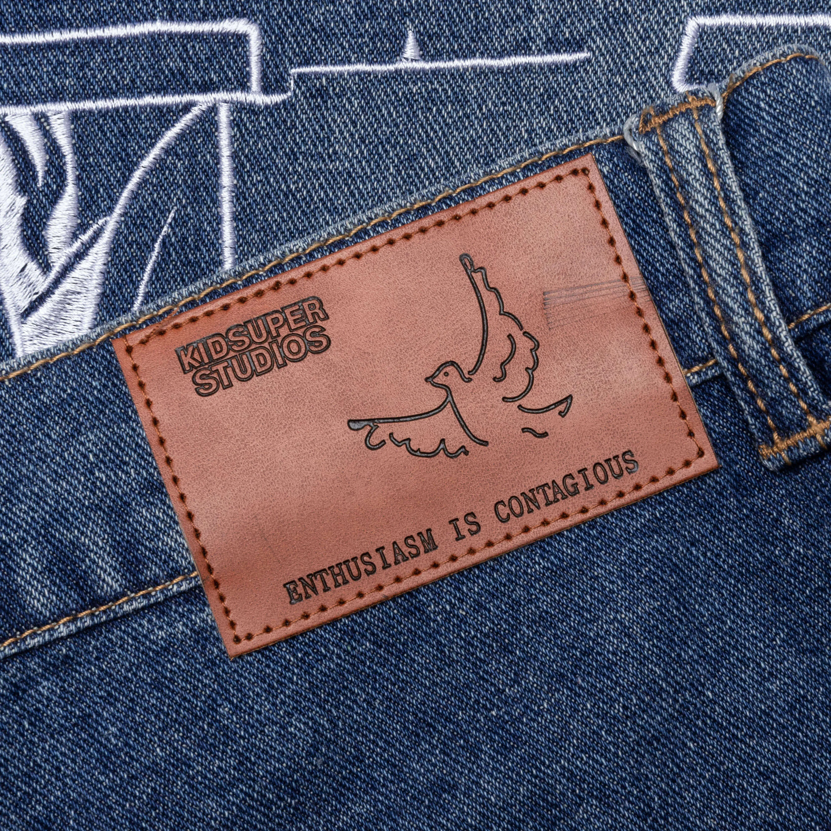 Fire Escape Embroidered Jeans - Blue