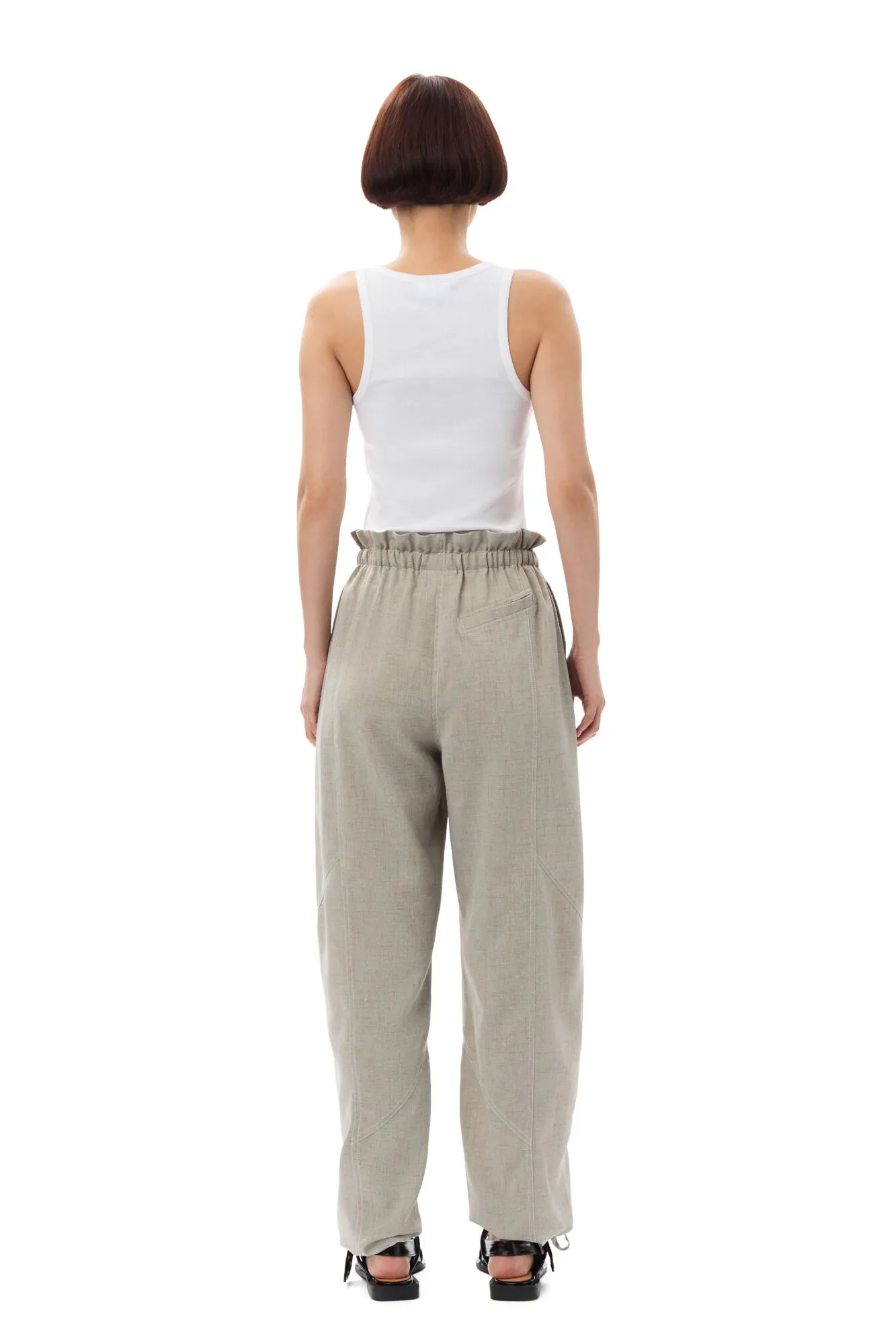 Ganni Light Melange Suiting Elasticated Waist Pants in Alfalfa