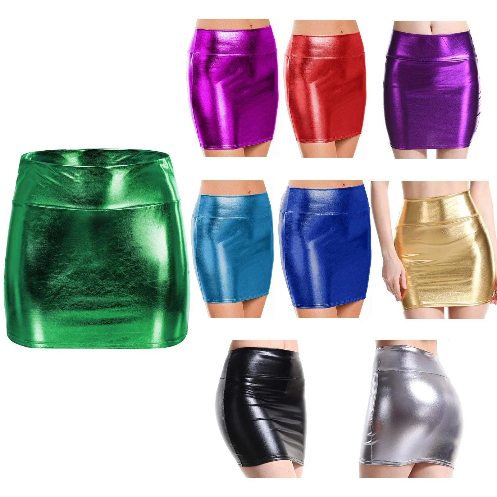 Glossy Patent Leather Bodycon Miniskirt Club Party