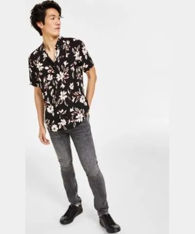 Guess Mens Floral Ikat Short Sleeve Shirt Slim Fit Jeans