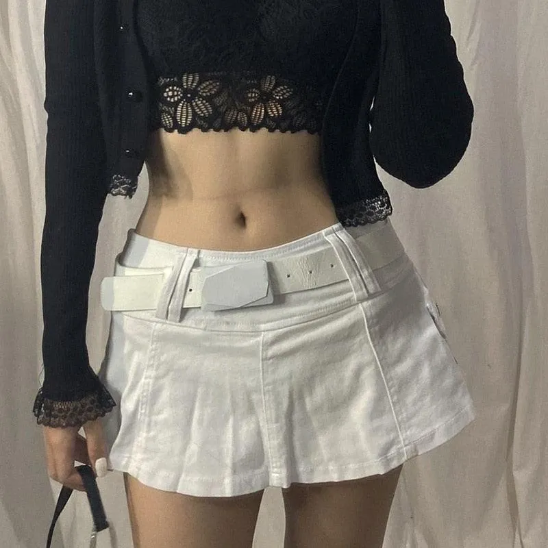 High Waist Lace Plaid Pleated Gothic Mini Skirt