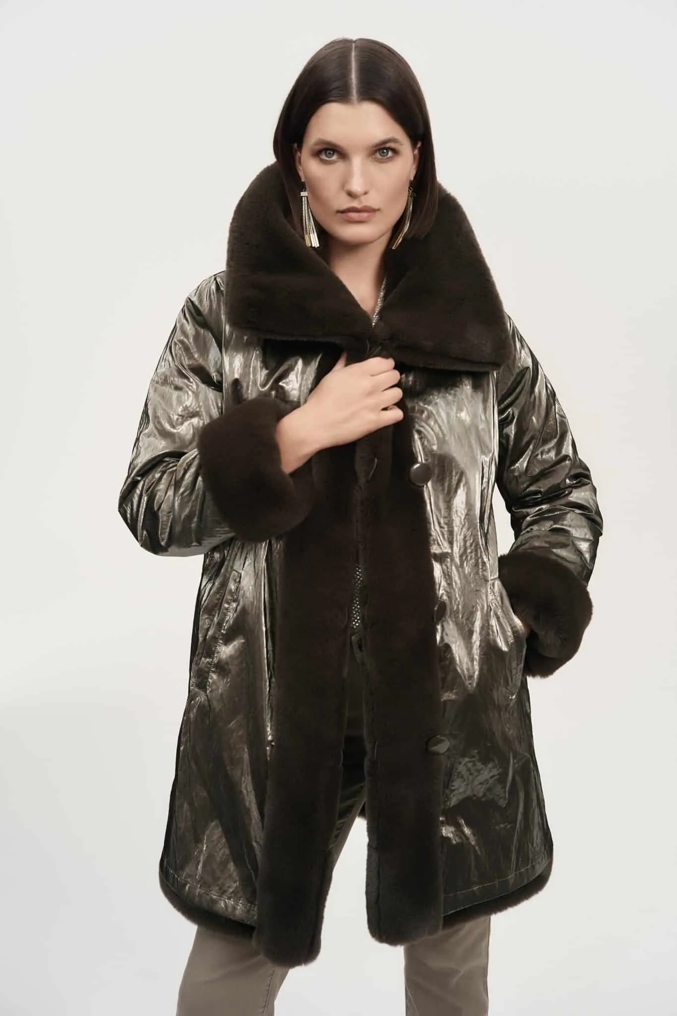 JOSEPH RIBKOFF Reversible Faux Fur Coat - Designer clothes shop | Designer brands clothes | Womens designer clothes | Designer b