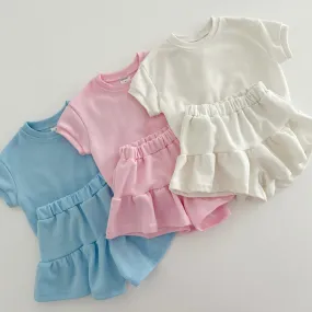 Kids Short Sleeve Sweatshirt and Skirted Shorts Set (2-7y) - 3 Colors