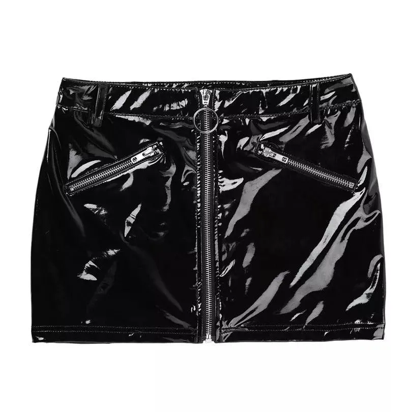 Leather Hip Skirt Glossy Shaping Waist Mini Skirt