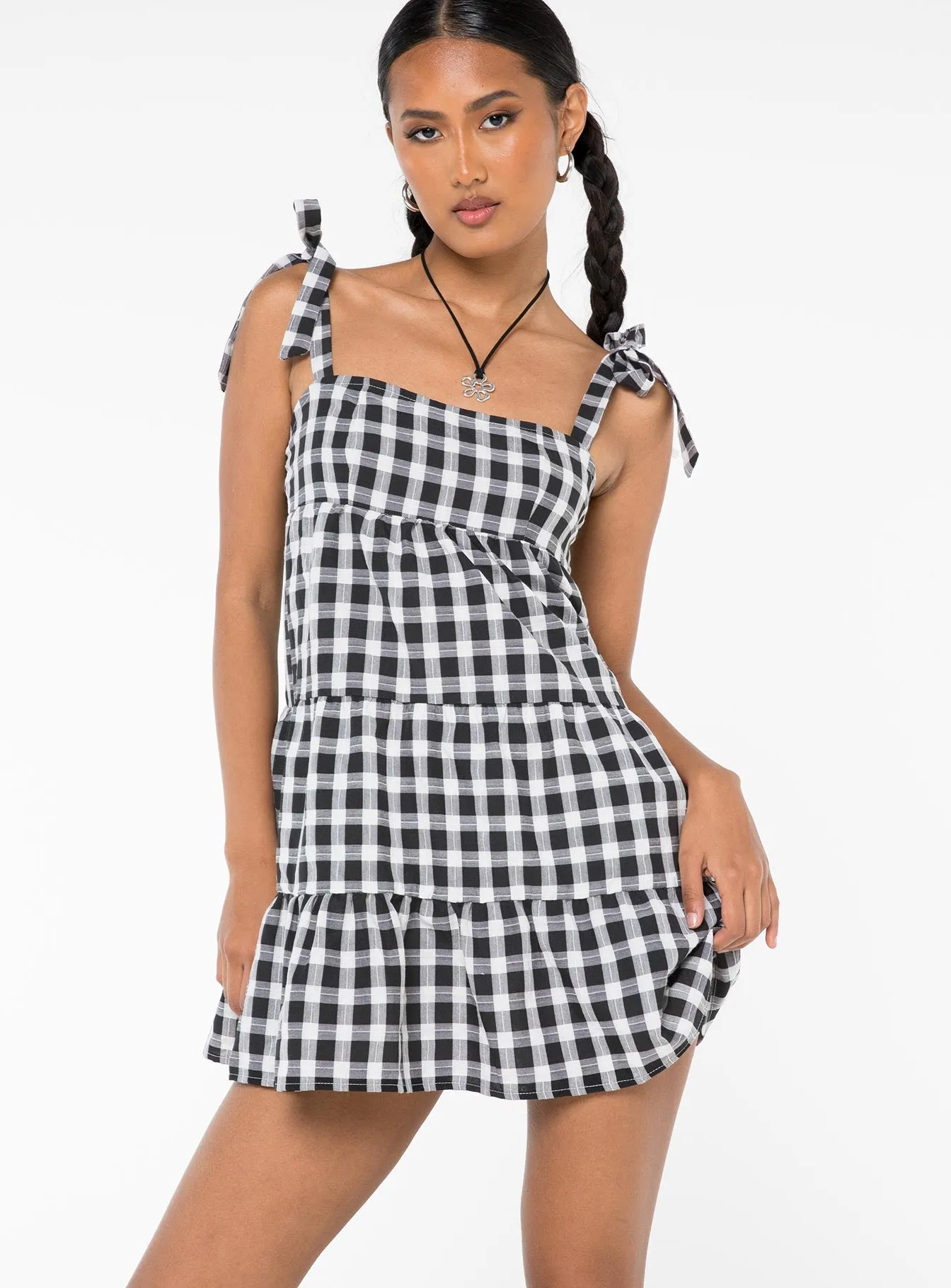 Lilah Gingham Mini Dress Black / White