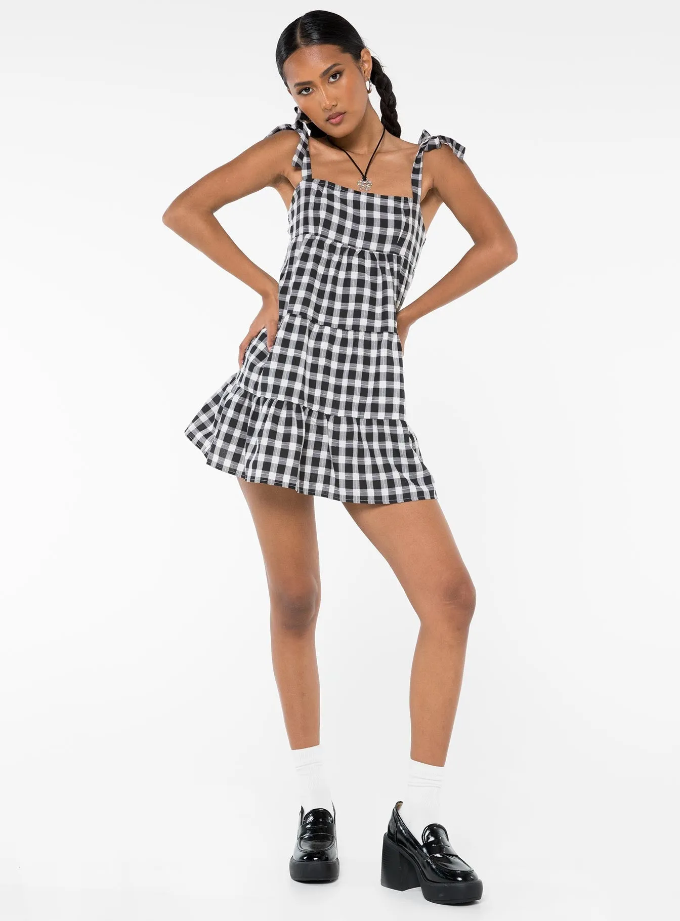 Lilah Gingham Mini Dress Black / White