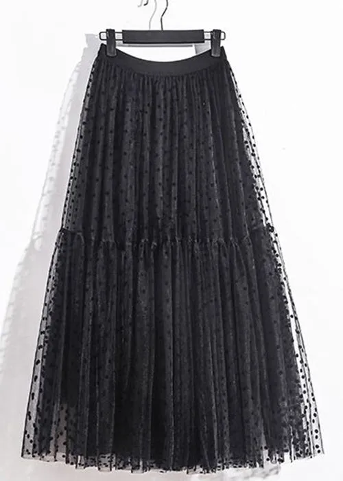 Loose Black Print Elastic Waist Tulle Skirts Summer AS1005