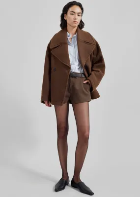 Low Classic Wool Wide Collar Coat - Brown