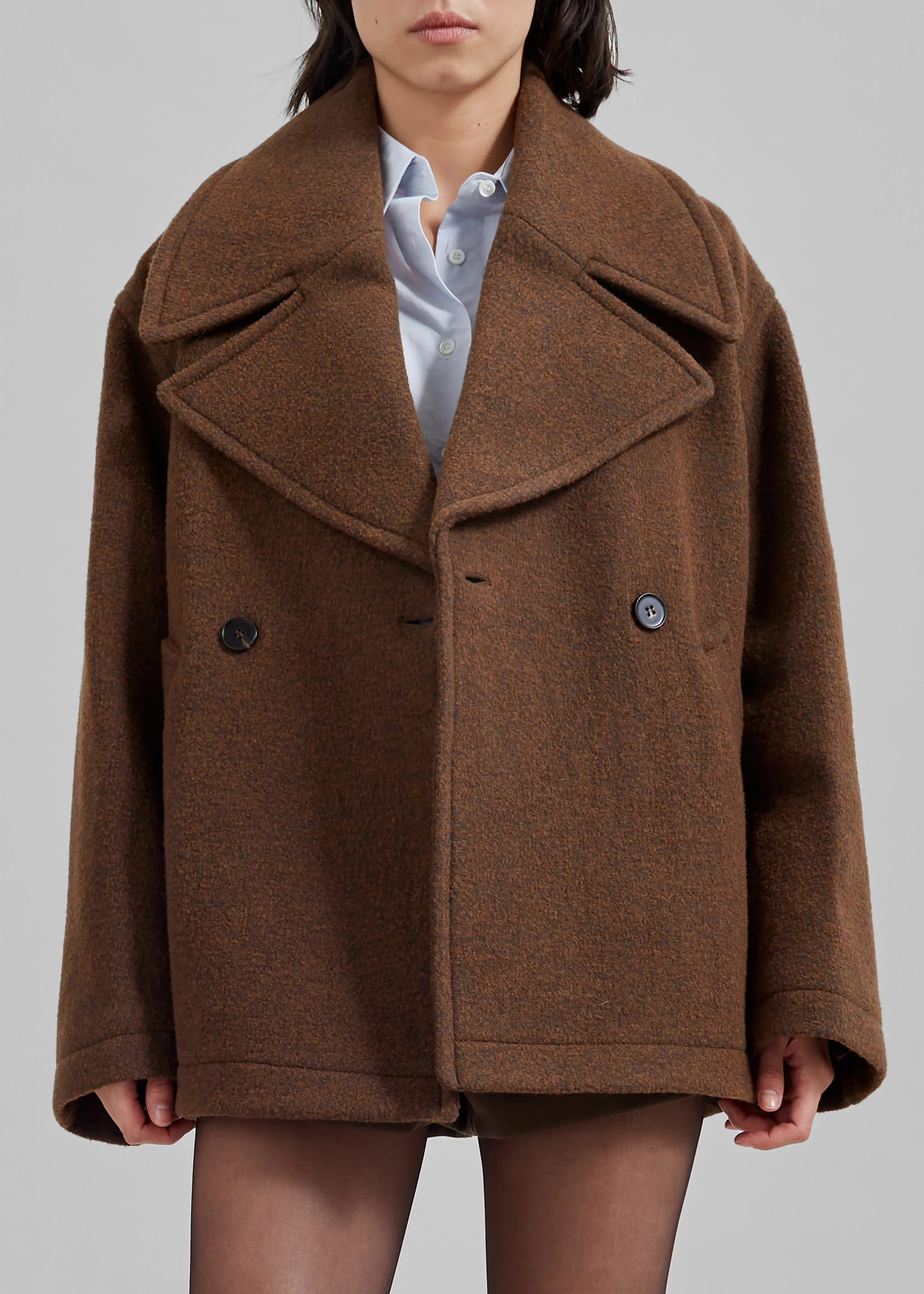 Low Classic Wool Wide Collar Coat - Brown