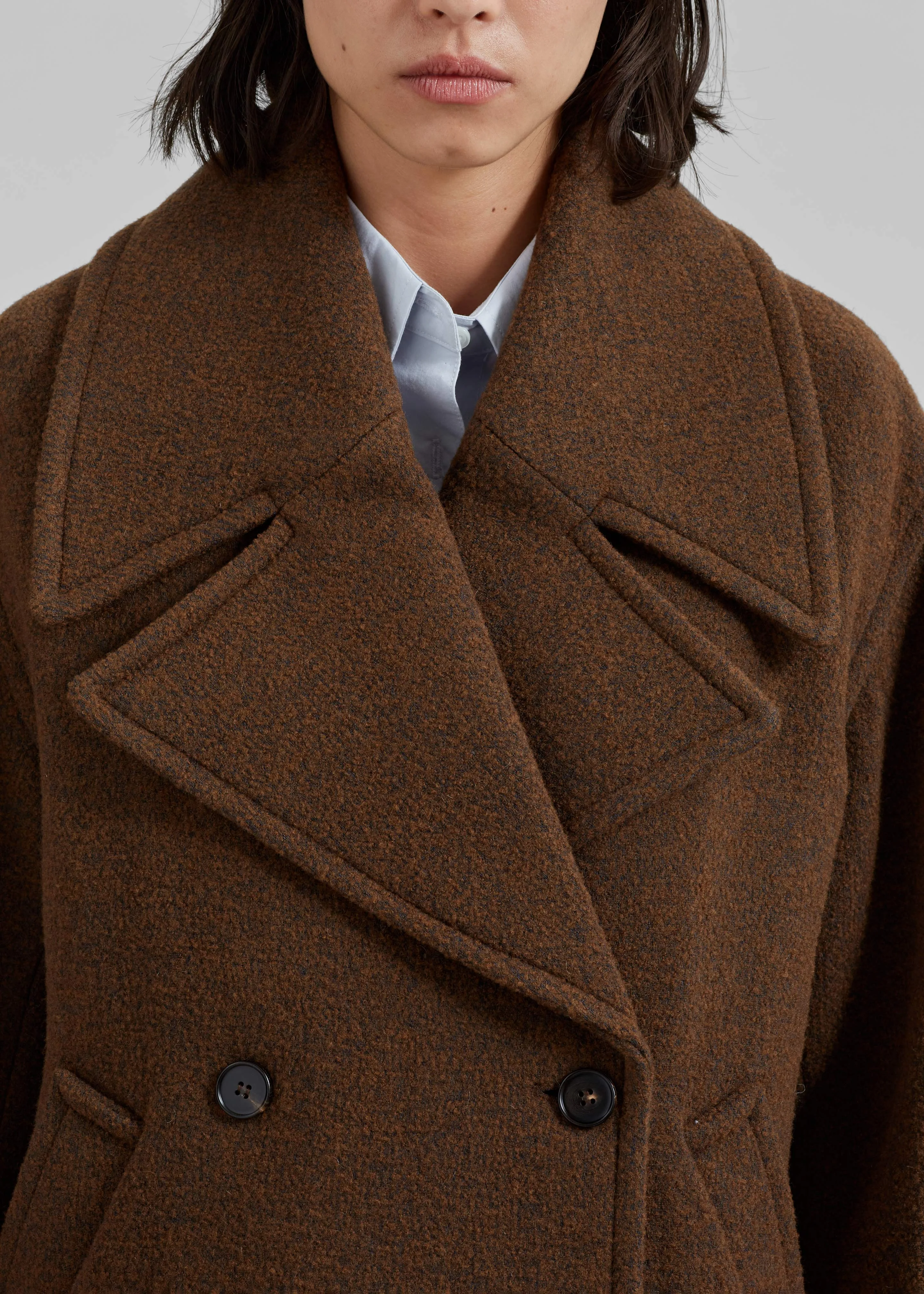 Low Classic Wool Wide Collar Coat - Brown