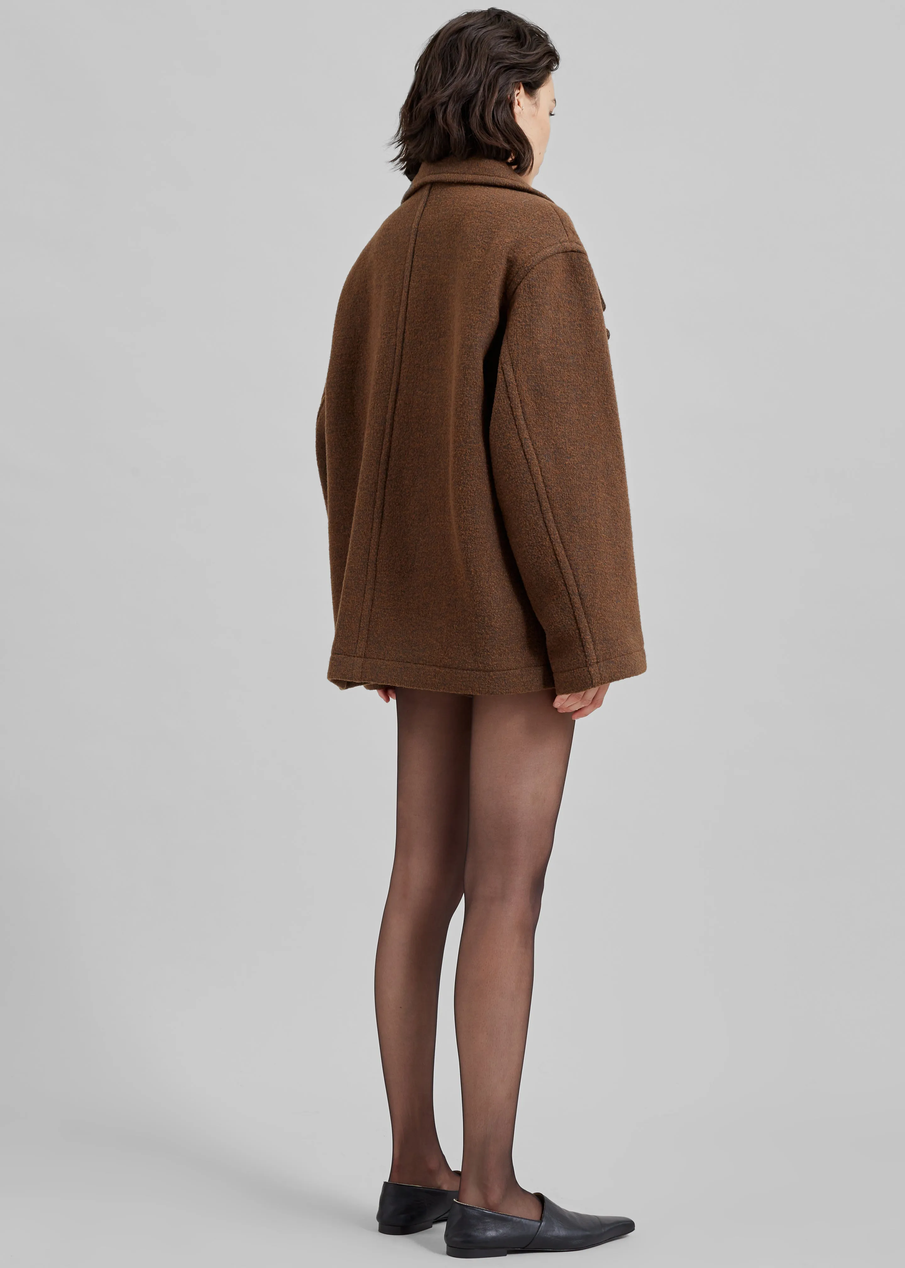 Low Classic Wool Wide Collar Coat - Brown