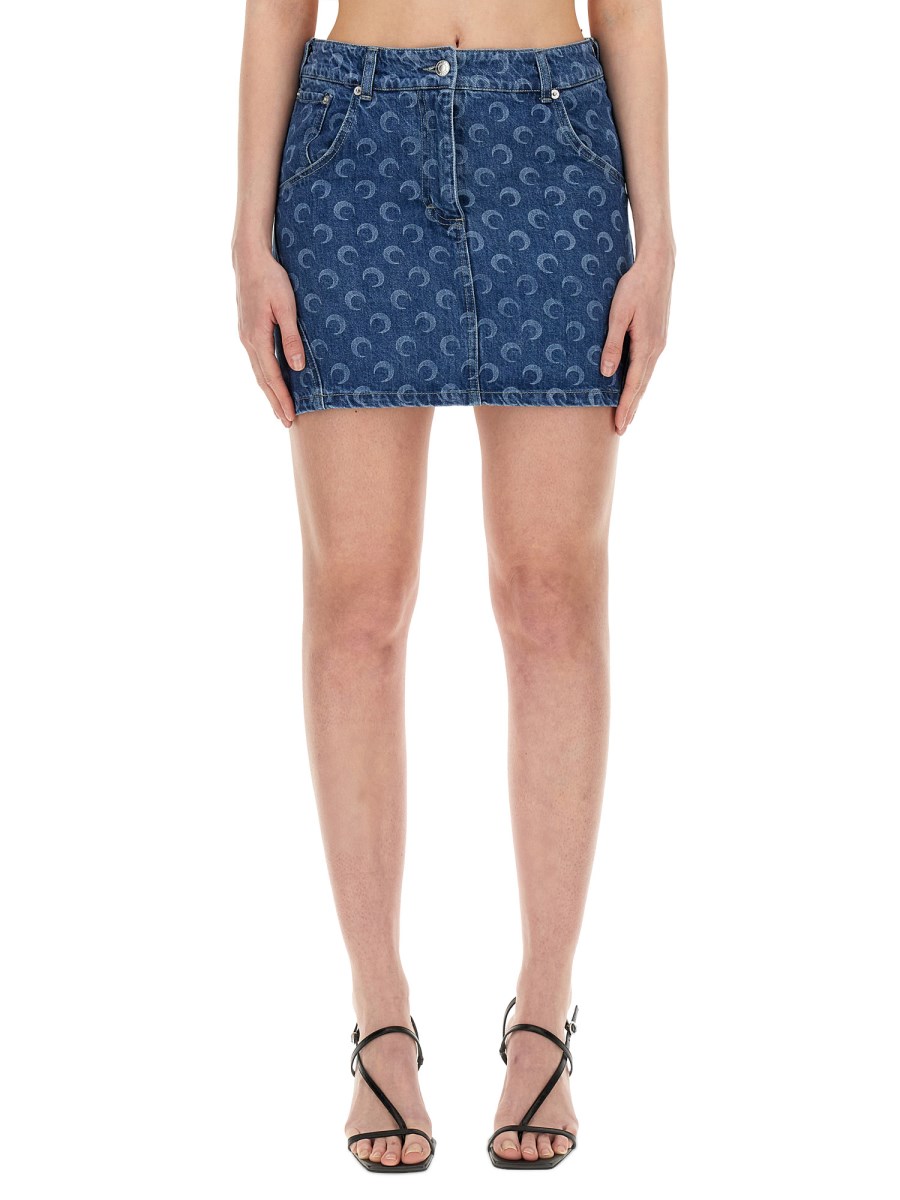 MARINE SERRE    COTTON DENIM MINI SKIRT